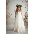 Charming Ivory Flower Girl Dress with Lace Details and Bow Accent